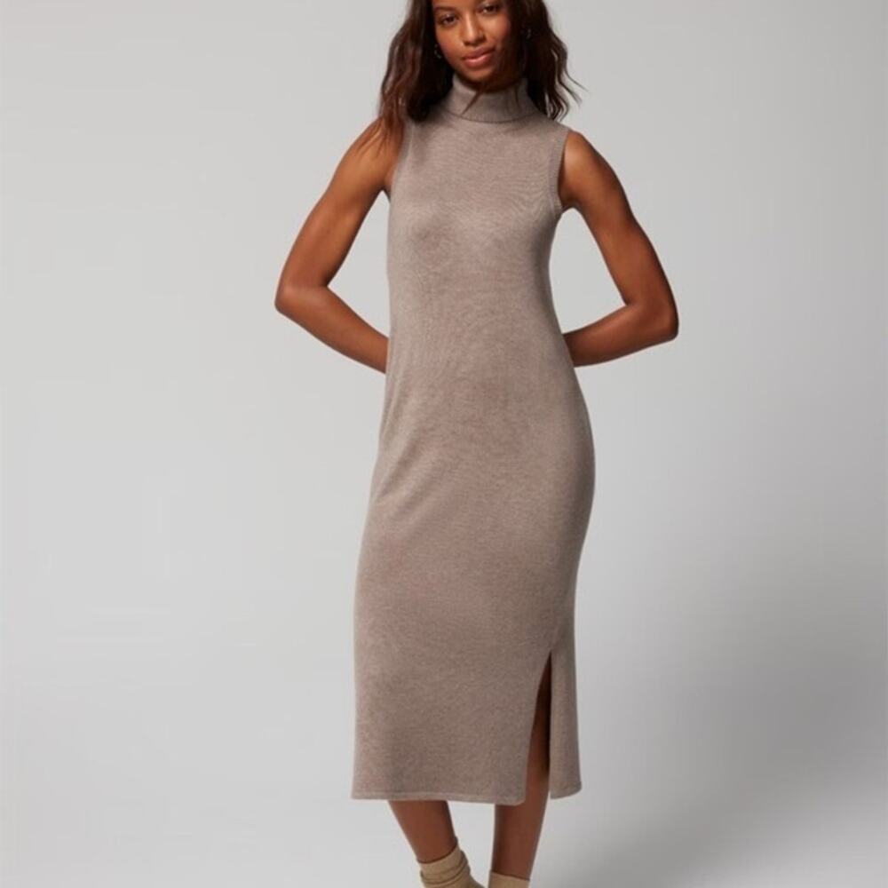 SOMA Soft Sleeveless Turtleneck Midi Dress in Heather Fawn Taupe/Tan Size M